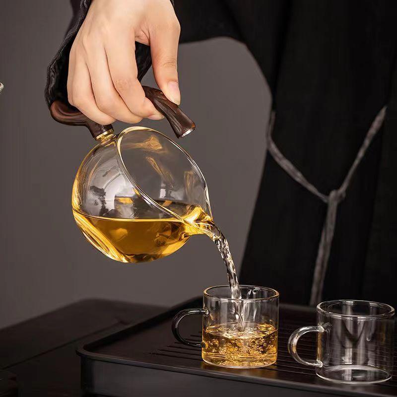 PARACITY Glass Teapot 34 OZ, Brewing Time Controlled with One Button Press  to Filter the Tea