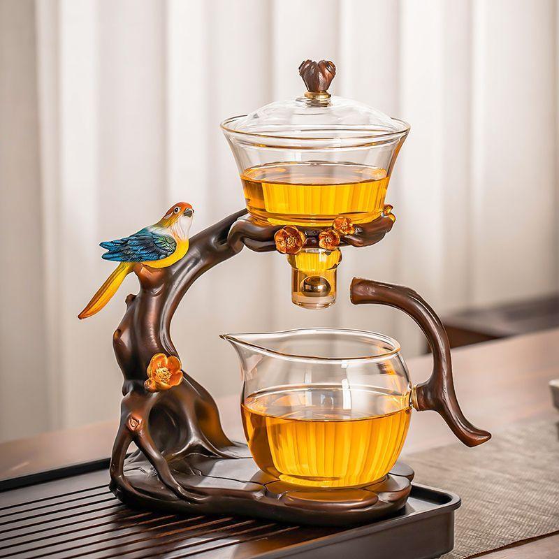 PARACITY Glass Teapot 34 OZ, Brewing Time Controlled with One Button Press  to Filter the Tea
